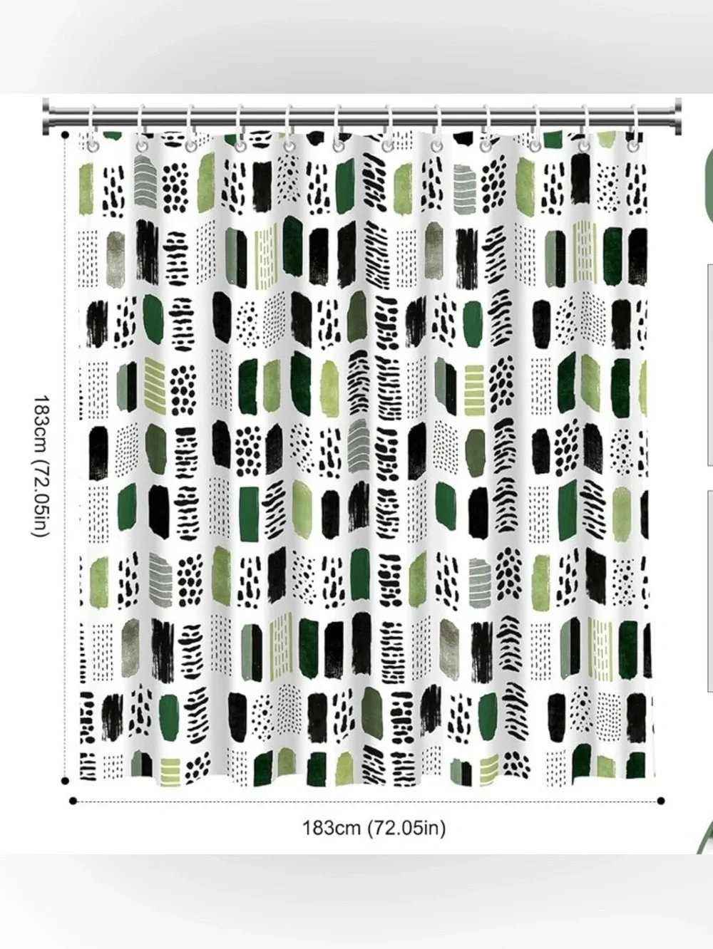 NEW Sage Green & Black Abstract Boho Shower Curtain - 72”x72” - Polyester